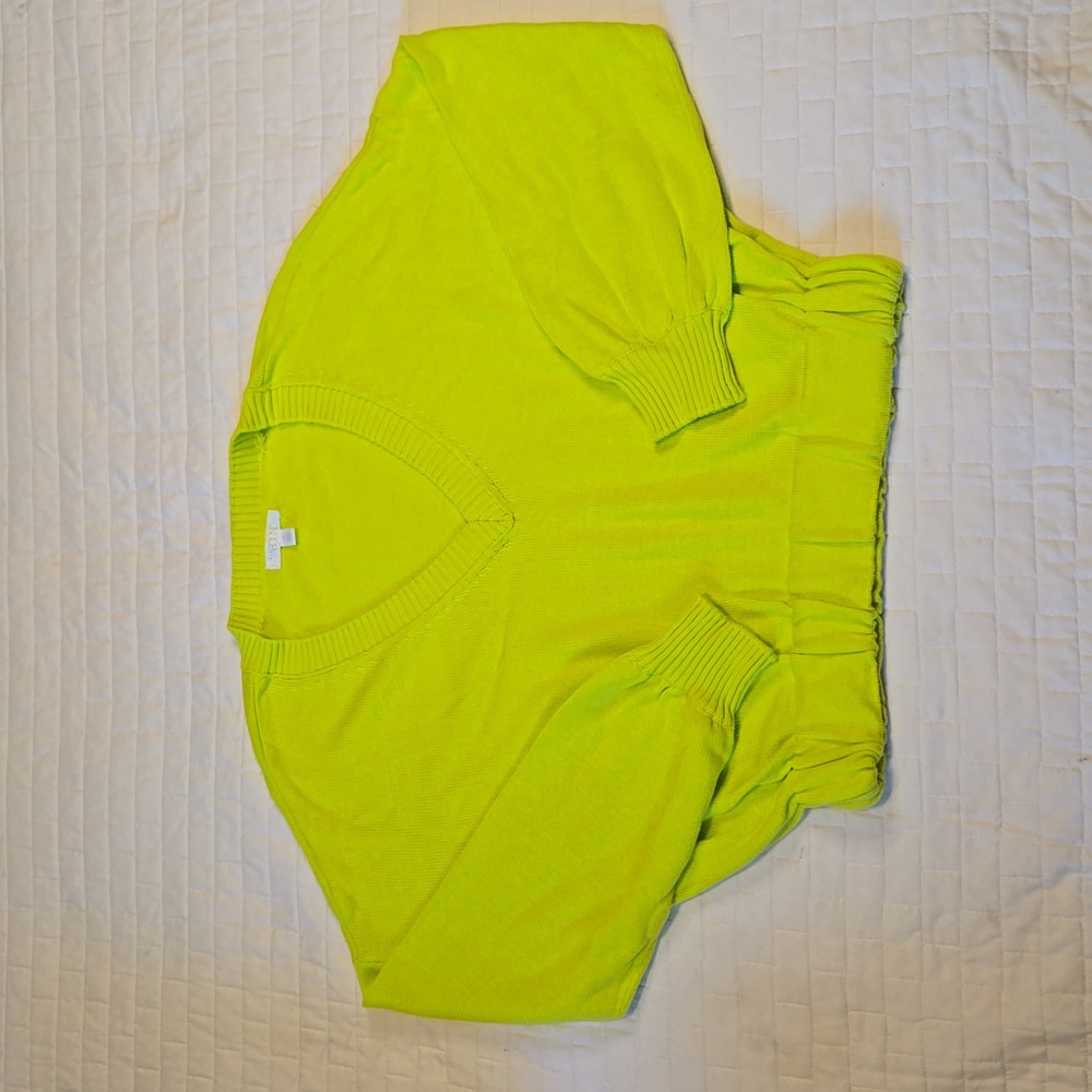 Abound Women's Lime Green V Neck Long Sleeve Sweater Crop Top Elastic Waist